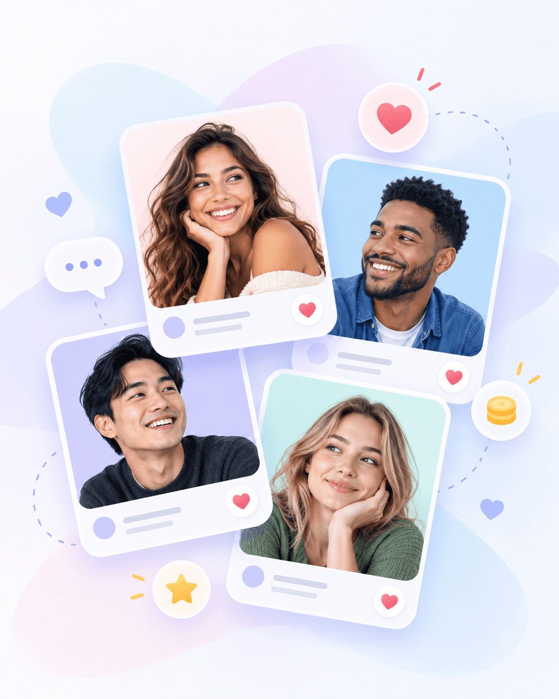 Decorative Kredly dating profile collage showing matching and messaging